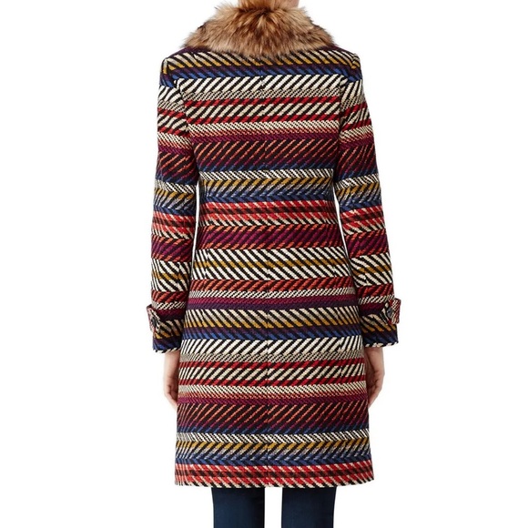 Trina Turk Kendell Striped Tweed fur collar Jacket - Picture 2 of 9